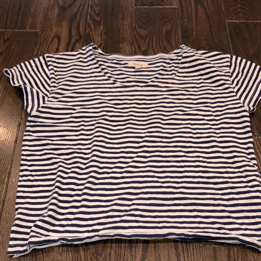 Madewell navy blue and white striped knit top size small cotton fabric